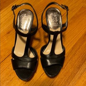 Vince Camuto Size 6.5 Black Leather Wedge Sandals